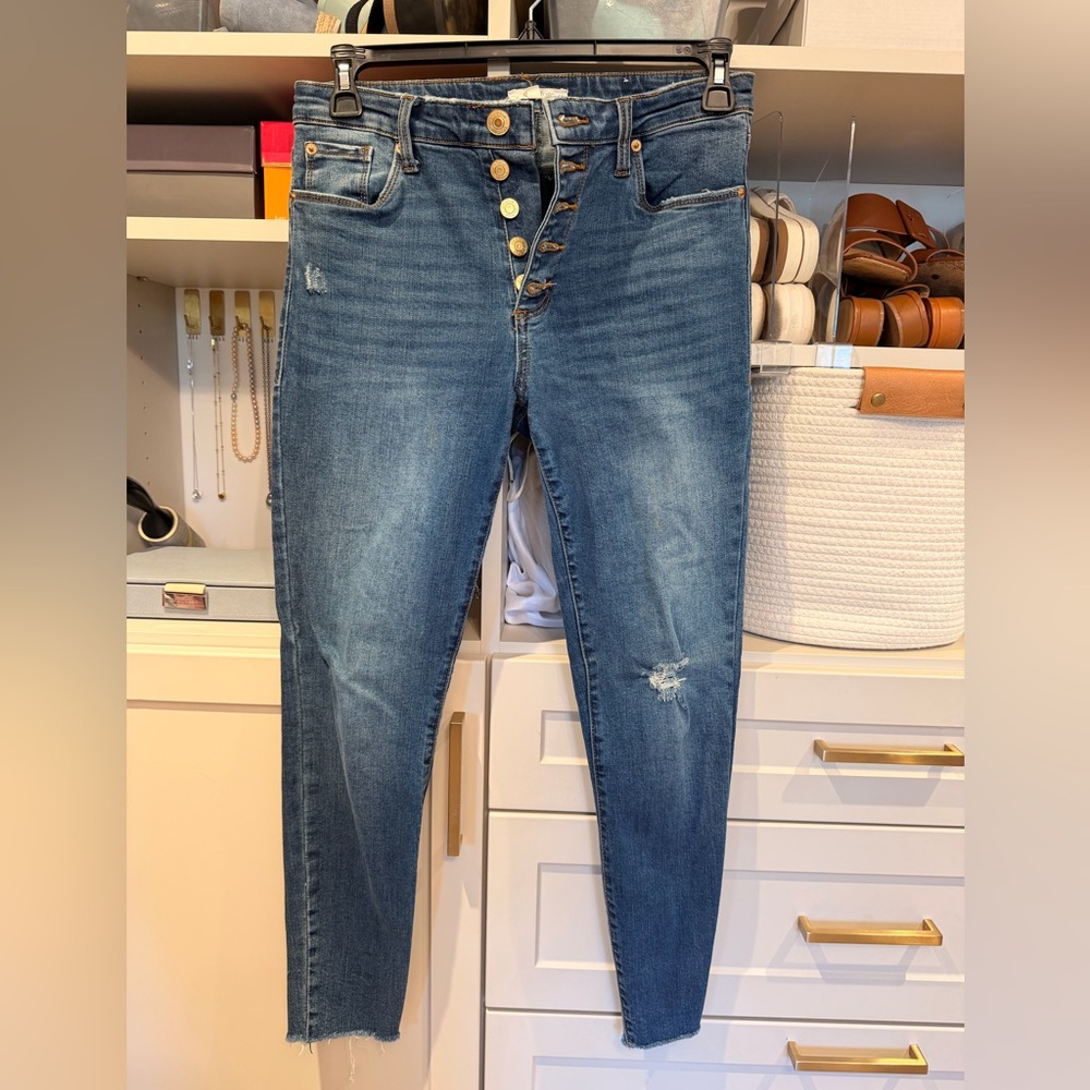 STS Blue Women's Medium Blue Skinny Jeans with Button-Fly